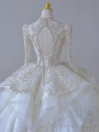Timeless Ball Gown Scoop Long Sleeves Lace White Wedding Dresses Brides Dress