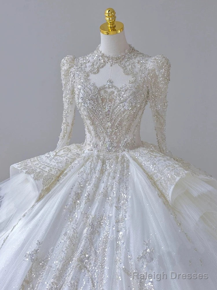 Timeless Ball Gown Scoop Long Sleeves Lace White Wedding Dresses Brides Dress Main image