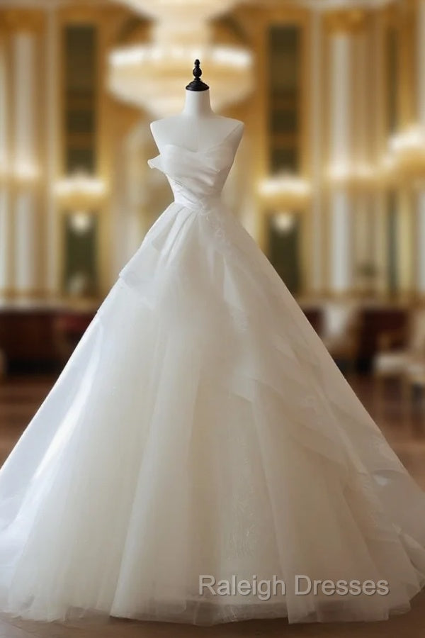 Timeless Ball Gown Strapless Satin Ivory Long Wedding Dress Bridal Dresses