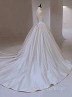 Timeless Ball Gown Strapless Satin White Wedding Dresses Brides Dress