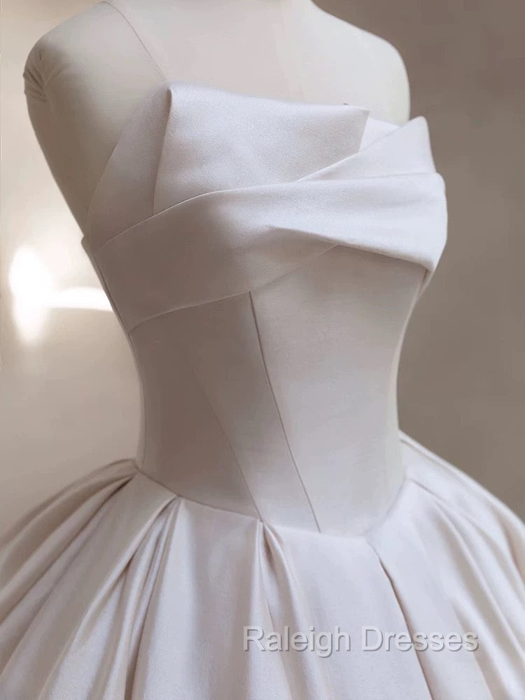 Timeless Ball Gowns Strapless Satin White Wedding Dresses Brides Dress