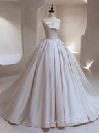 Timeless Ball Gown Strapless Satin White Wedding Dresses Brides Dress