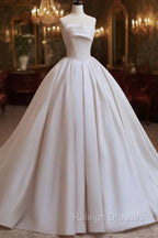 Timeless Ball Gown Strapless Satin White Wedding Dresses Brides Dress