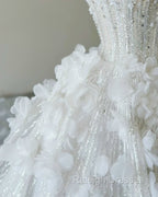 Timeless Ball Gown Sweetheart Sequin Floral White Wedding Dresses Brides Dress