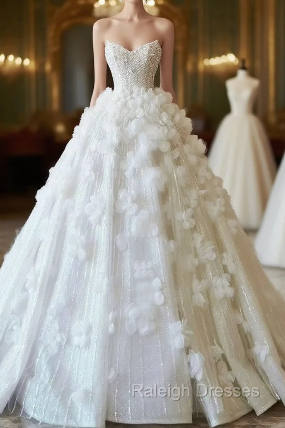 Timeless Ball Gowns Sweetheart Sequin Floral White Wedding Dresses Brides Dress Main image