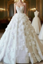 Timeless Ball Gowns Sweetheart Sequin Floral White Wedding Dresses Brides Dress