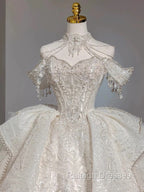 Timeless Ball Gown Sweetheart Short Sleeves Lace White Wedding Dresses Brides Dress