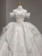 Timeless Ball Gown Sweetheart Short Sleeves Lace White Wedding Dresses Brides Dress