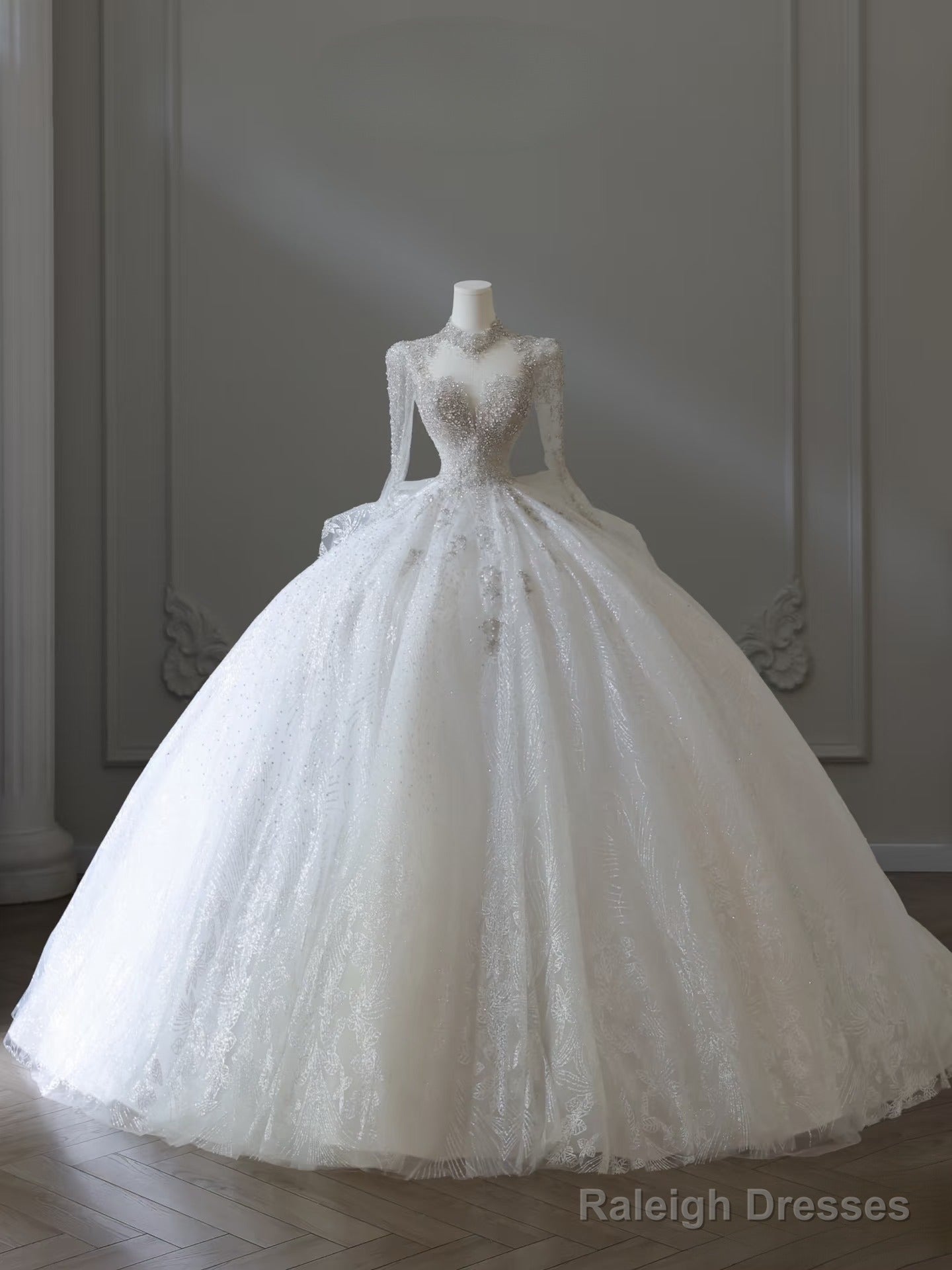 Timeless Ball Gowns V Neckline Sequin Long Sleeves Wedding Dress Bridal Dress