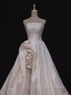 Timeless High Low Strapless Satin Ivory Wedding Dresses Brides Dress