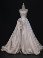 Timeless High Low Strapless Satin Ivory Wedding Dresses Brides Dress