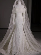 Timeless Mermaid Off The Shoulder Long Sleeves White Lace Wedding Dress