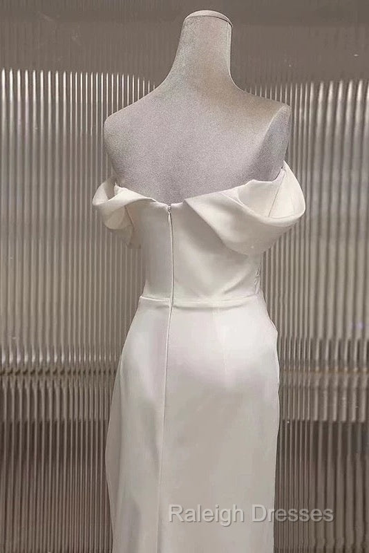 Timeless Mermaid Off The Shoulder Short Sleeves White Satin Wedding Dresses Secondary image