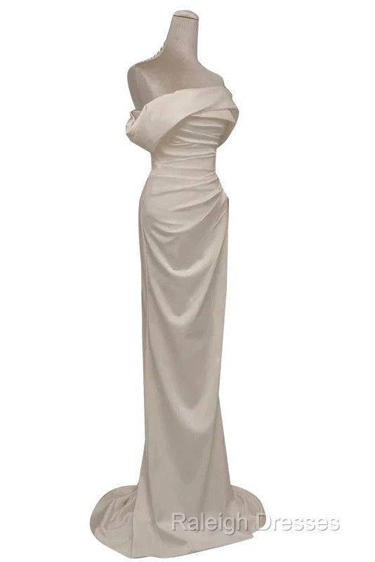 Timeless Mermaid Off The Shoulder Short Sleeves White Satin Wedding Dress
