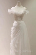 Timeless Mermaid Off The Shoulder Tulle White Wedding Dresses
