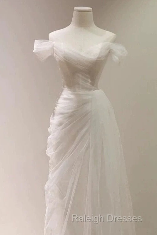 Timeless Mermaid Off The Shoulder Tulle White Wedding Dresses