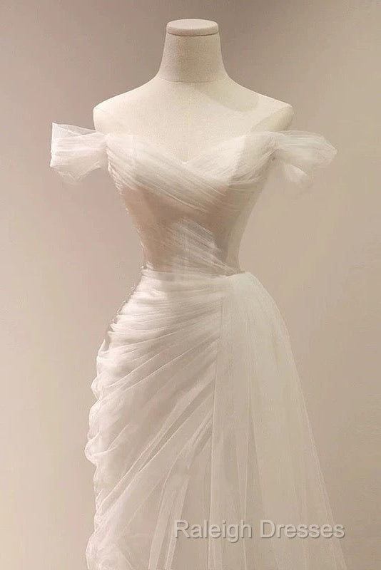 Timeless Mermaid Off The Shoulder Tulle White Wedding Dresses