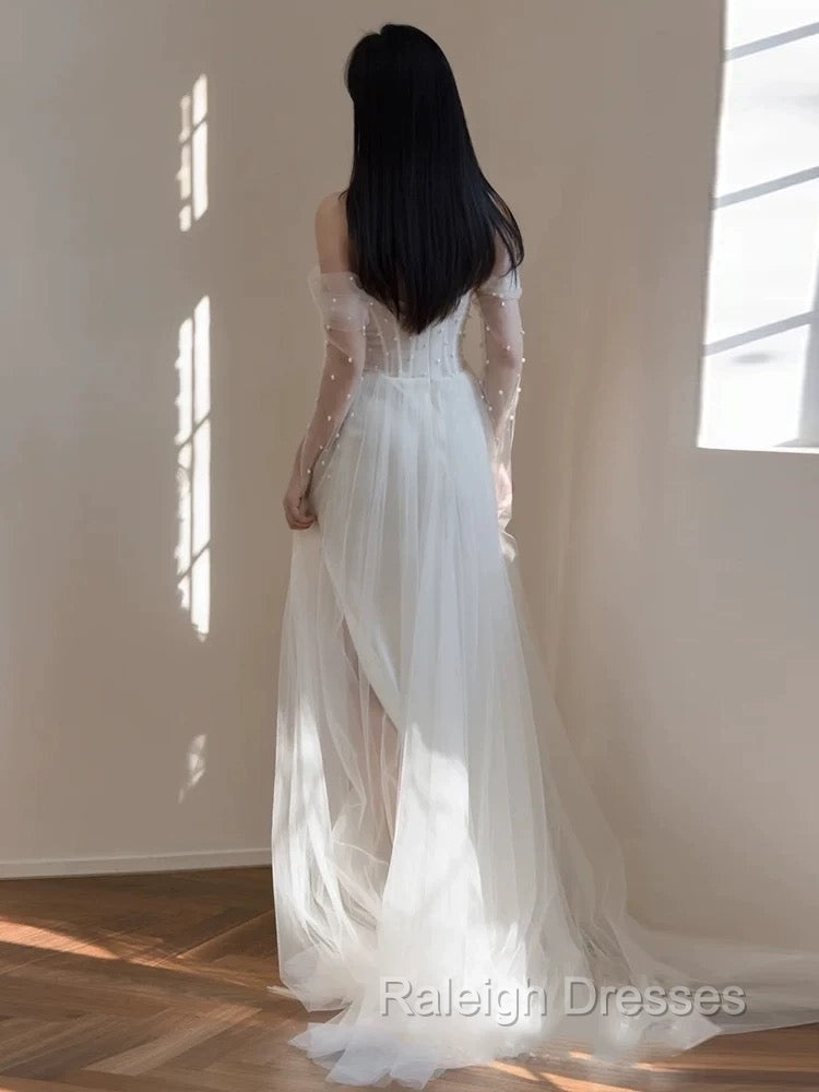 Timeless Mermaid Off The Shoulder White Tulle Long Wedding Dresses Bridal Dress