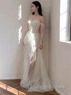 Timeless Mermaid Off The Shoulder White Tulle Long Wedding Dresses Bridal Dress