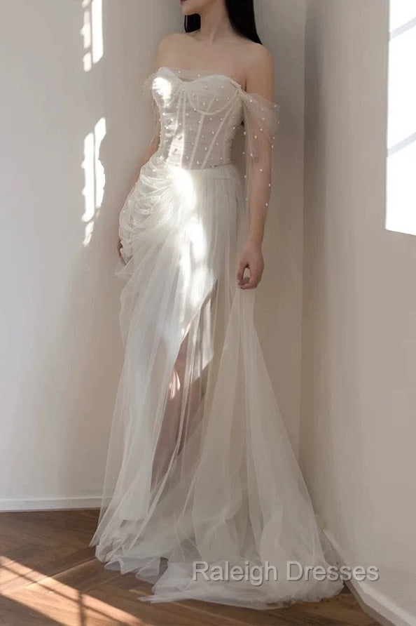 Timeless Mermaid Off The Shoulder White Tulle Long Wedding Dresses Bridal Dress Main image