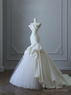 Timeless Mermaid Strapless Ivory Ruffles Long Wedding Dresses Bridal Dress