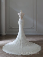Timeless Mermaid V Neckline White Lace Wedding Dresses Bridal Dress