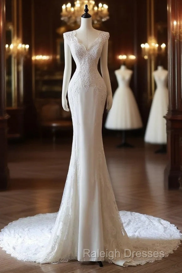 Timeless Mermaid V Neckline White Lace Wedding Dress Bridal Dresses