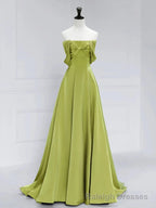 Atmosphere Green A-Line Satin Off Shoulder Long Prom Dress Long Formal Luxury Dignified Party dress