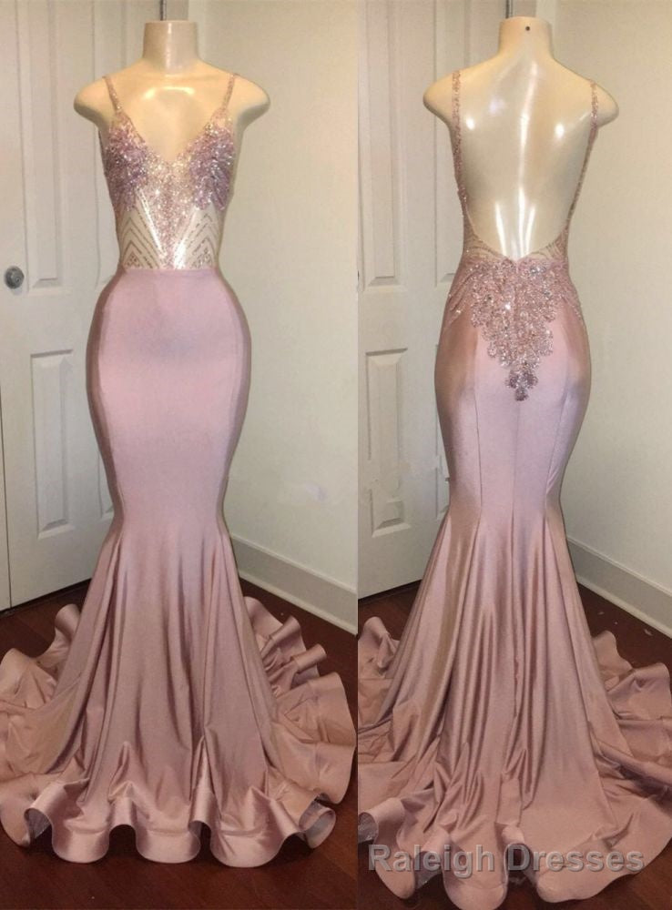 Trendy Pink Beads Spaghetti Strap Prom Party Gowns| Mermaid Prom Party Gowns Secondary image