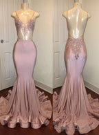 Trendy Pink Beads Spaghetti Strap Prom Prom Gown| Mermaid Prom Prom Gown
