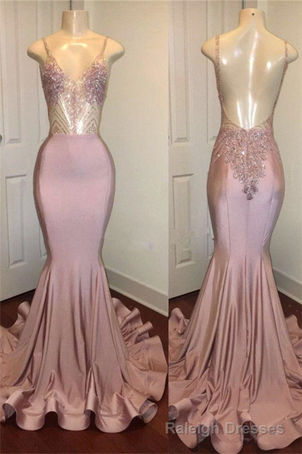 Trendy Pink Beads Spaghetti Strap Prom Prom Gown| Mermaid Prom Prom Gown Main image