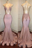 Trendy Pink Beads Spaghetti Strap Prom Party Gowns| Mermaid Prom Party Gowns