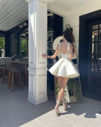 Simple Sequare Neck White Short Prom Dresses Elegant Homecoming Dresses