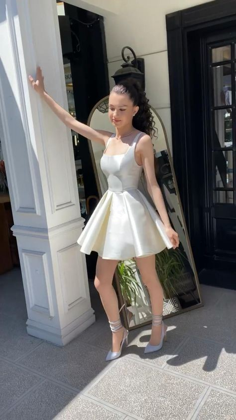 Simple Sequare Neck White Short Prom Dresses Elegant Homecoming Dresses Main image