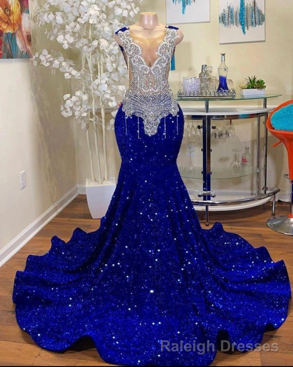 Trendy Prom Dresses Long Sequin,Royal Blue Designer Evening Gowns with Crystals Diamond Main image
