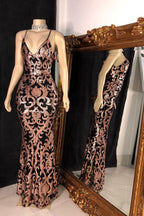 Trendy Sequins Appliques V-Neck Spaghetti Long Mermaid Prom Gowns