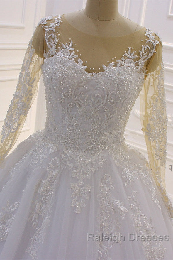 Trendy Sweetheart Long Sleevess Ivory Ball Gown Wedding Dresses Secondary image