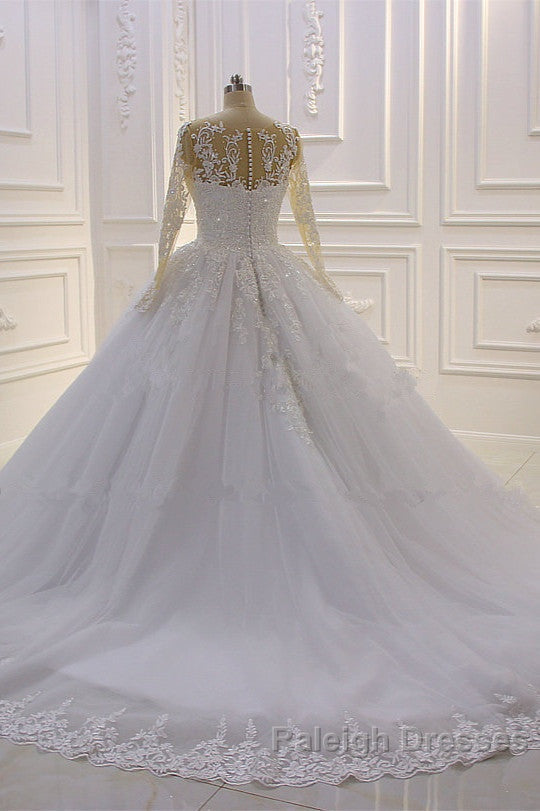 Trendy Sweetheart Long Sleevess Ivory Ball Gown Wedding Dresses