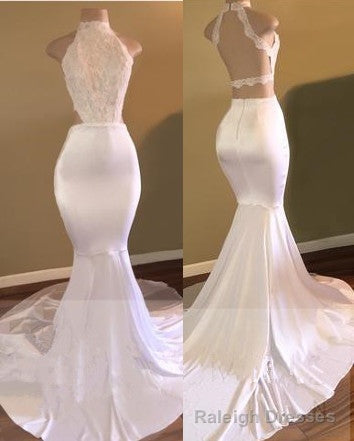 Trendy White Mermaid High-Neck Sleeveless Prom Prom Gown Secondary image