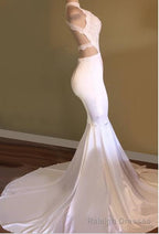 Trendy White Mermaid High-Neck Sleeveless Prom Prom Gown