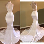 Trendy White Mermaid High-Neck Sleeveless Prom Prom Gown