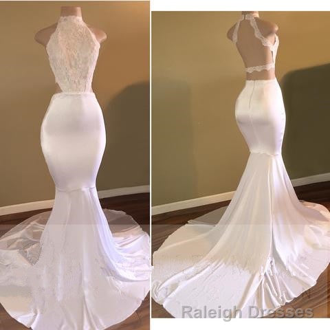 Trendy White Mermaid High-Neck Sleeveless Prom Prom Gown