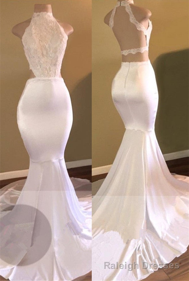 Trendy White Mermaid High-Neck Sleeveless Prom Prom Gown Main image