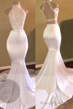 Trendy White Mermaid High-Neck Sleeveless Prom Prom Gown