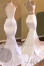 Trendy White Mermaid High-Neck Sleeveless Prom Party Gowns