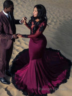Trumpet/Mermaid Bateau Sweep Train Spandex Prom Dresses With Appliques Lace