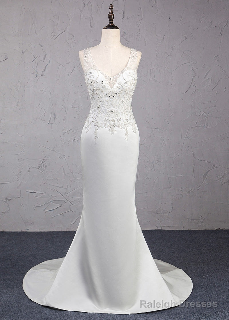 Trumpet/Mermaid Beading Satin Wedding Dress