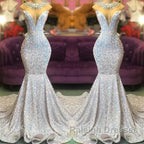 Trumpet Mermaid Beading Sequin White Prom Dress