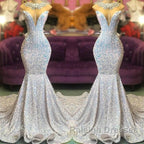 Trumpet Mermaid Beading Sequin White Prom Dresses