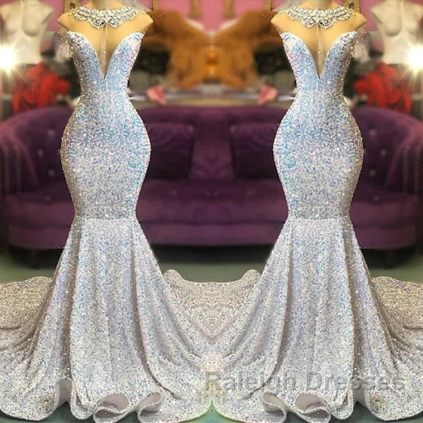 Trumpet Mermaid Beading Sequin White Prom Dresses